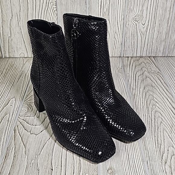 Franco Sarto Marquee Ankle Boot Snake Embossed Black Zip Up Womens Size 5.5 NEW - Picture 10 of 16